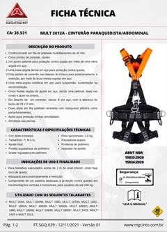Cinto de Segurança Paraquedista MG Cinto MULT 2012A com Regulagem Total  e 5 Pontos de Conexão CA 35.531