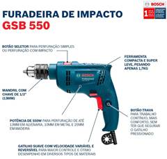 Furadeira Bosch GSB 550RE 550W 220v