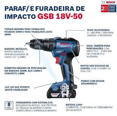 Parafusadeira Furadeira GSB 18V-50 sem Bateria e Carreagador